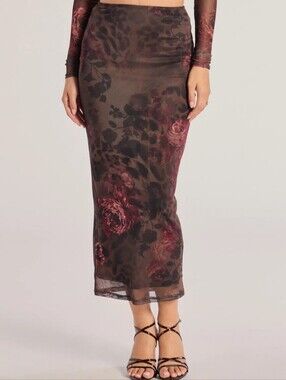 Windsor Sheer Floral Leopard Maxi Skirt
